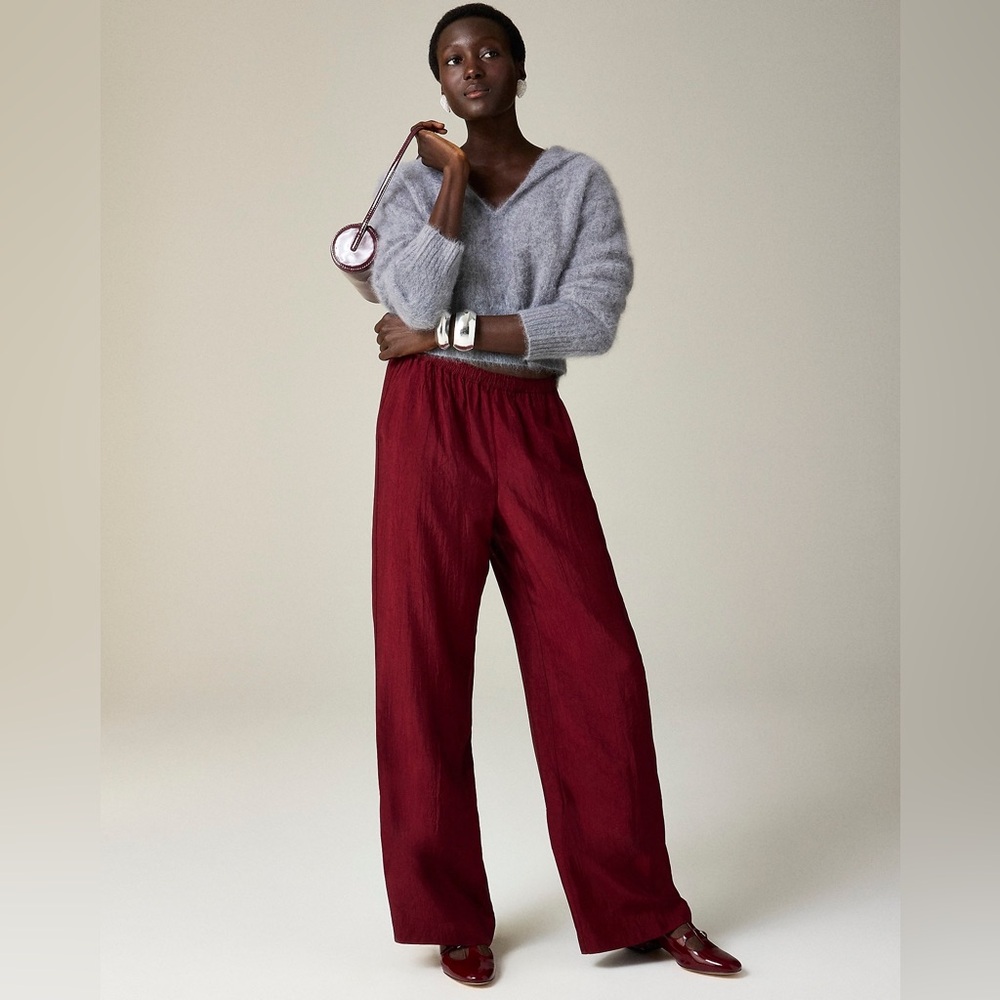 J. Crew Stratus pant in burgundy textured satin - Picture 7 of 7